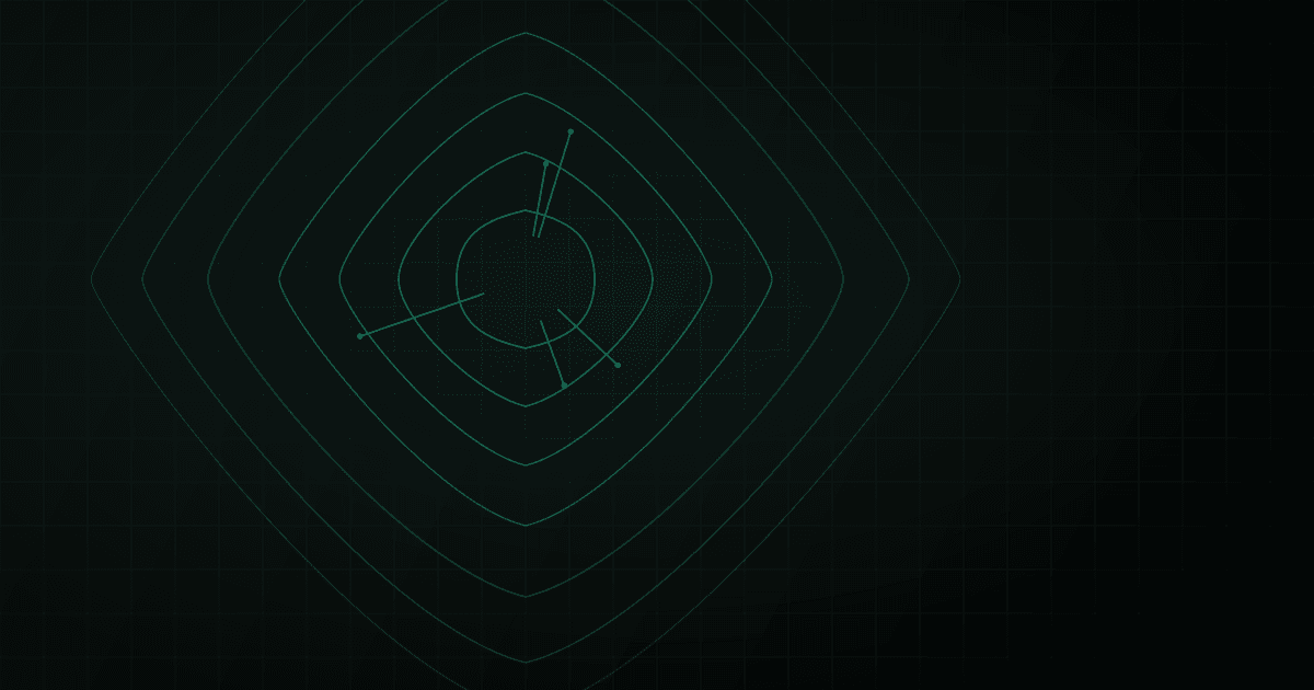 Abstract topographic map with faint contour lines and thin teal analysis vectors tracing the outline of simplified rooflines.