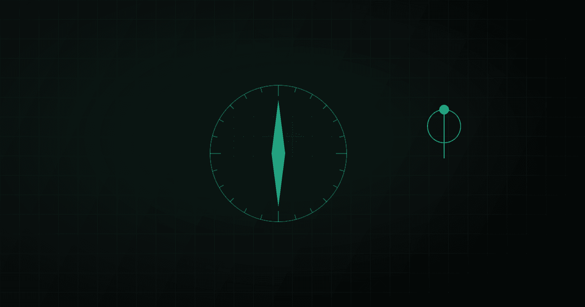 Abstract compass rose with faint radiating map-pin lines over a soft grid, in a wayfinding mood.