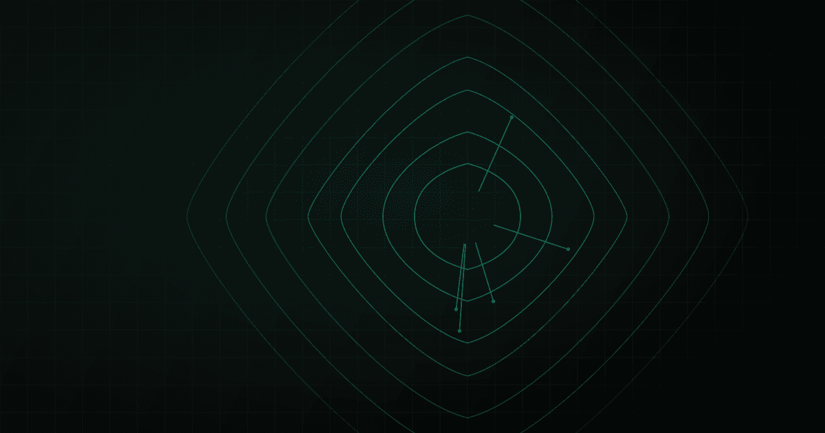 Abstract topographic map with faint contour lines and thin teal analysis vectors tracing a row of simplified triangular roof silhouettes.