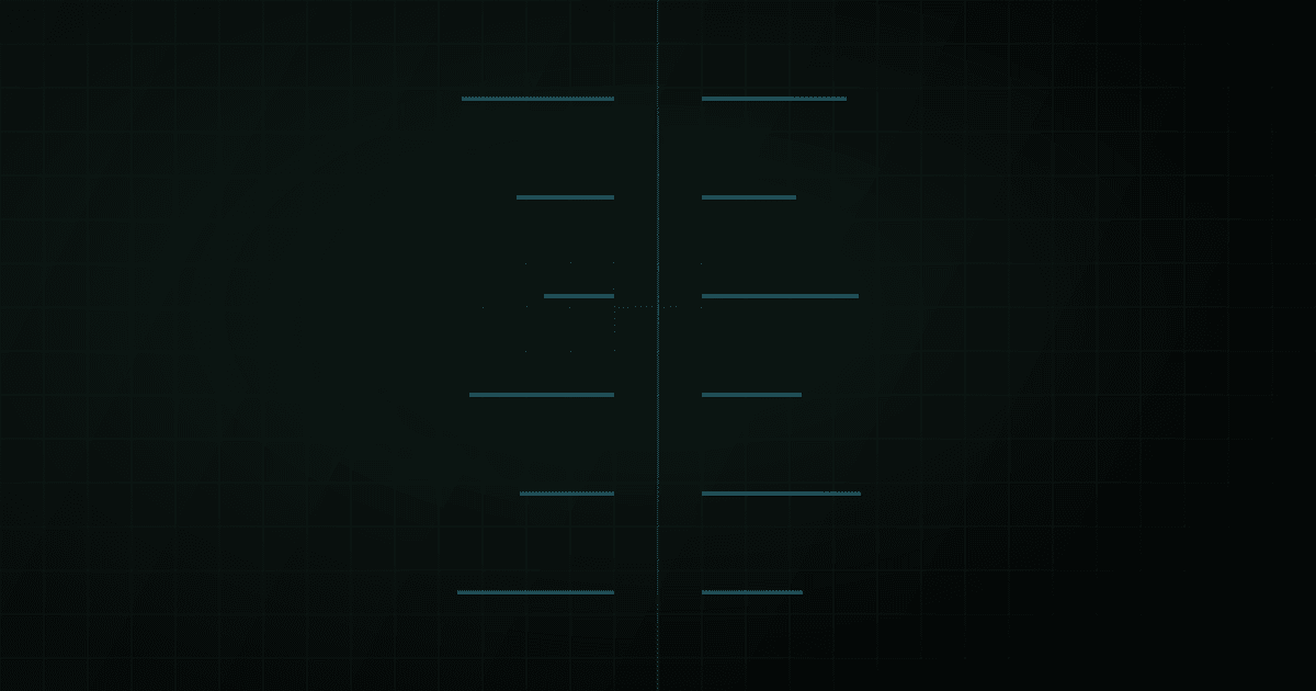 Abstract split panel, one side a scattered field of thin directional arrows, the other a single smooth vector curve, divided by a soft vertical seam.