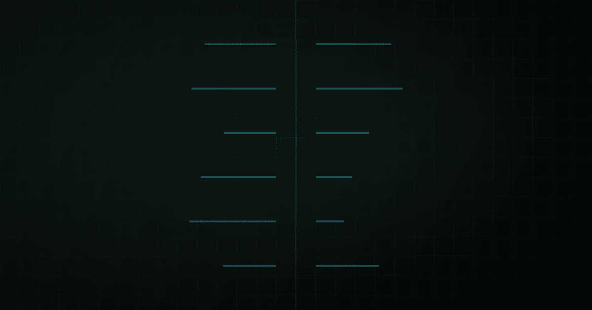 Abstract split panel, one side a grid of tiny thumbnail squares, the other a single glowing vector trace, divided by a thin vertical line.