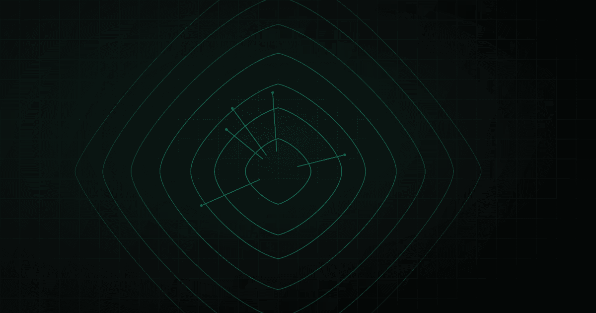 Abstract topographic contour lines splitting into a dense grid pattern on one side and open teal analysis vectors on the other, no text.