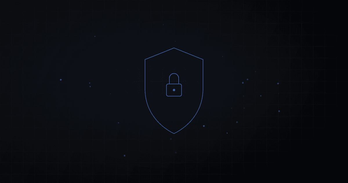 Abstract shield outline dissolving into soft particles against a dark background, no text or figures.