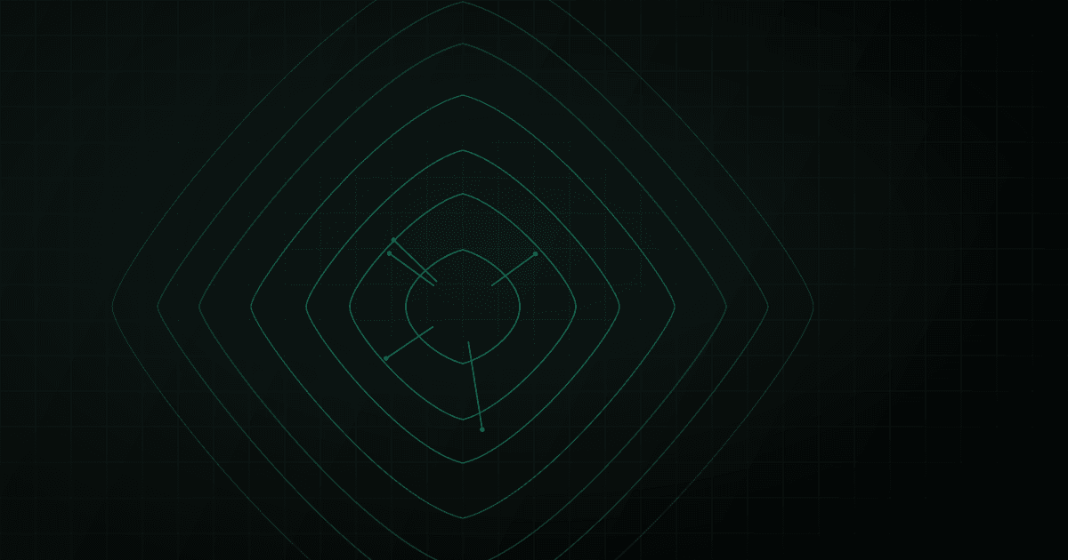 Abstract topographic map with faint contour lines and thin teal analysis vectors fading into a horizon gradient.