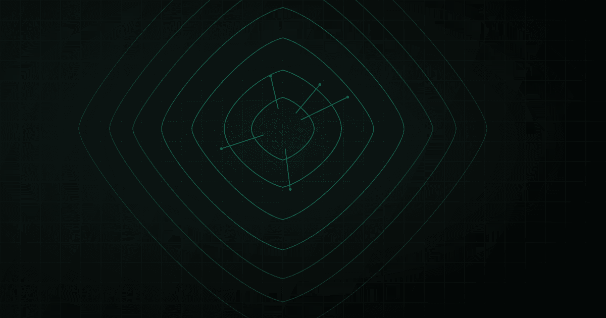 Abstract topographic map with faint contour lines and thin teal analysis vectors converging on a single point.